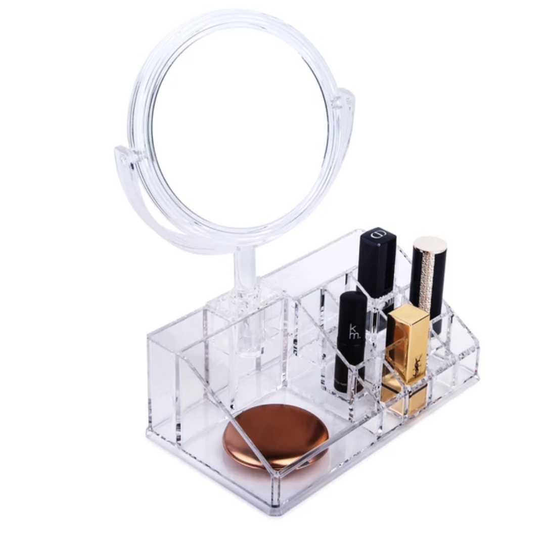 Makeup organizer with led light mirror