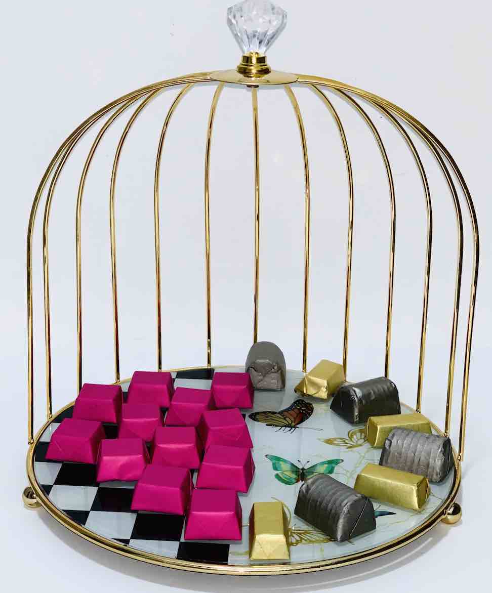 Golden sweets display cage